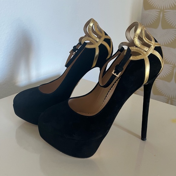 Charlotte Olympia Sabrina Black Platform with Gold Shoes size 6 - Picture 3 of 13